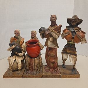 Vintage Mexican Folk Art Paper Mache Woman Man Figurine Made in Mexico Lot of 4